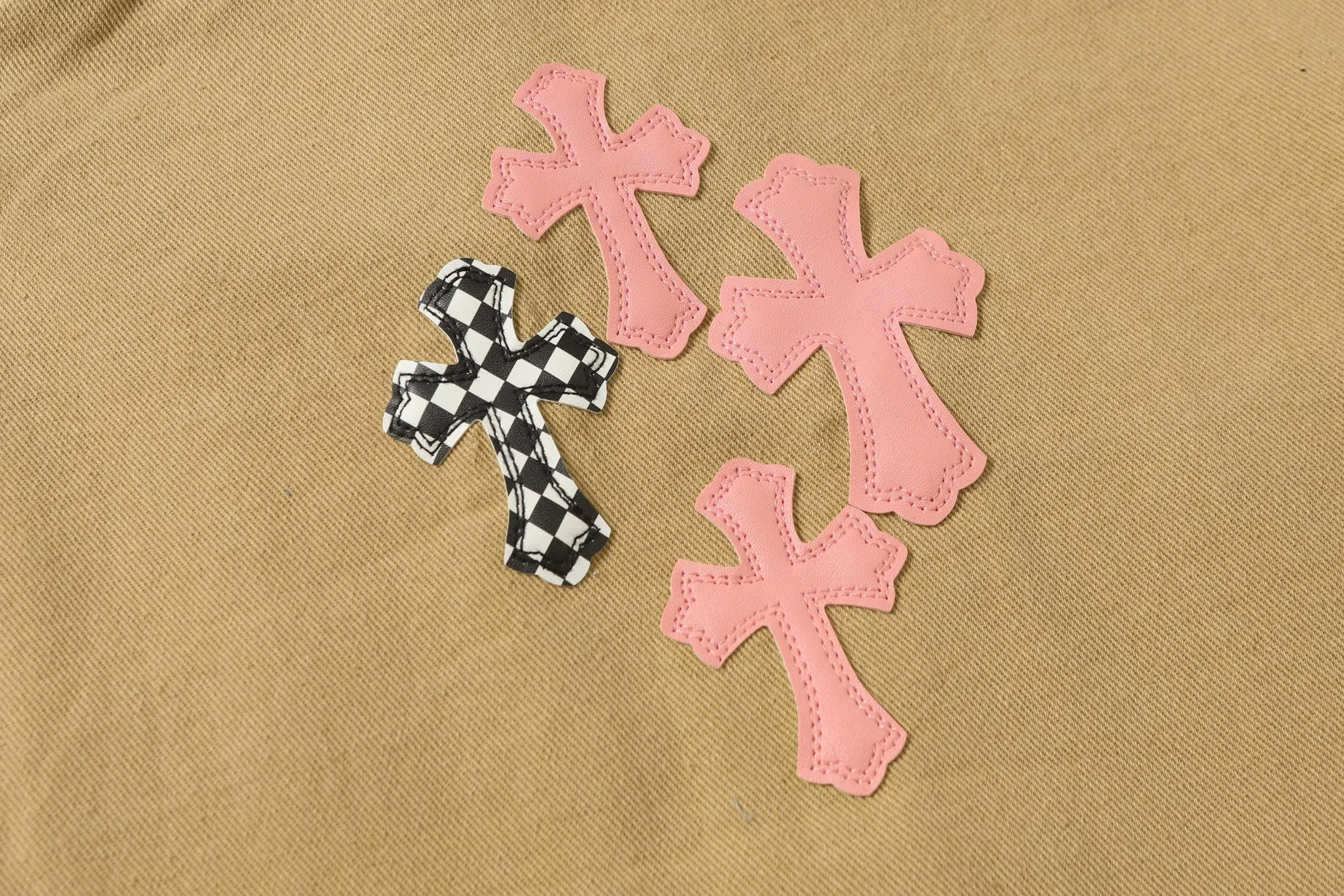 P336 Actual photo [High quality] Coding: Color: Picture color Size: M to XXXL Chrome Hearts Crow heart patchwork leather cross patchwork leather embroidered shirt denim jacket